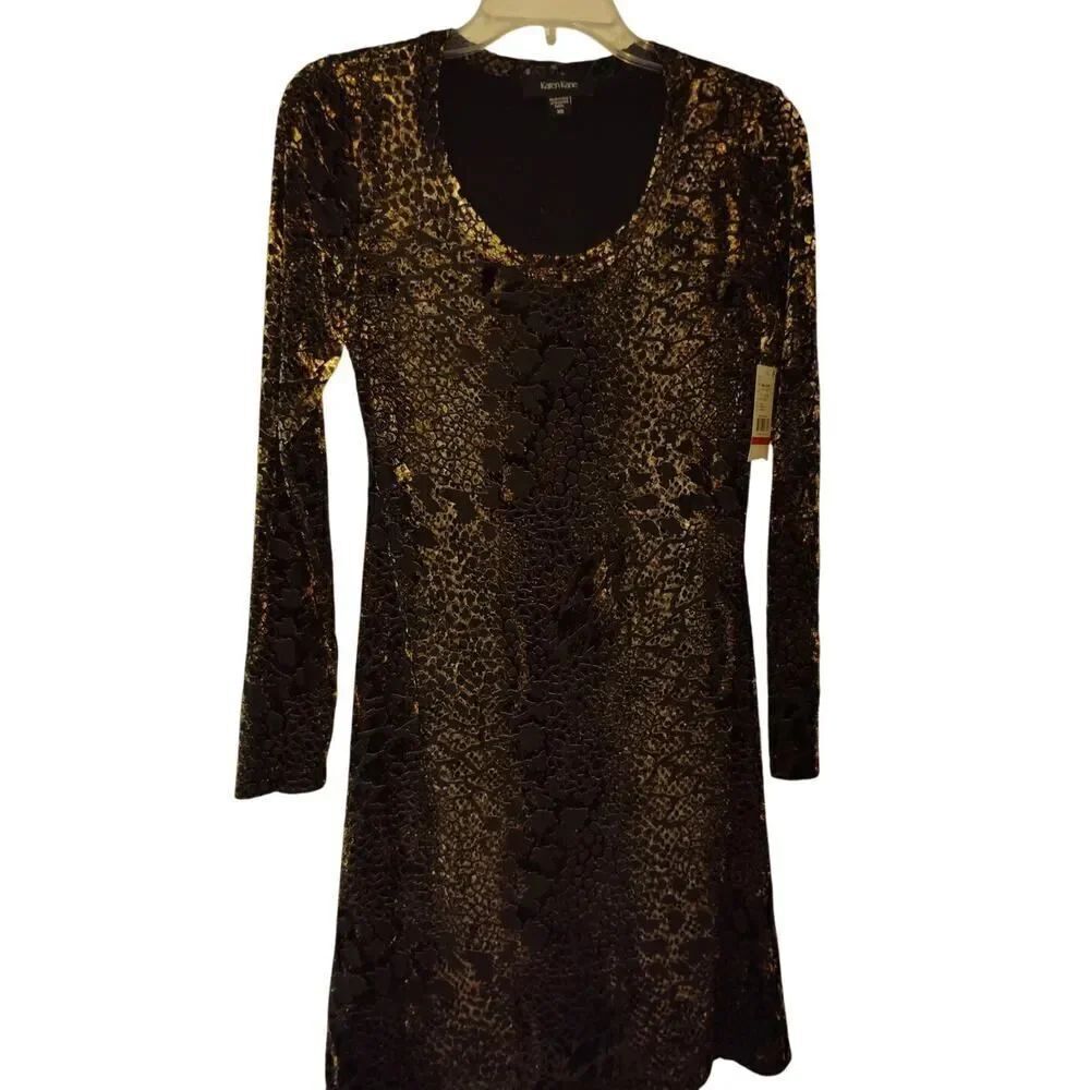 Karen Kane Velvet Leopard Mini Dress - Black & Silver - XS